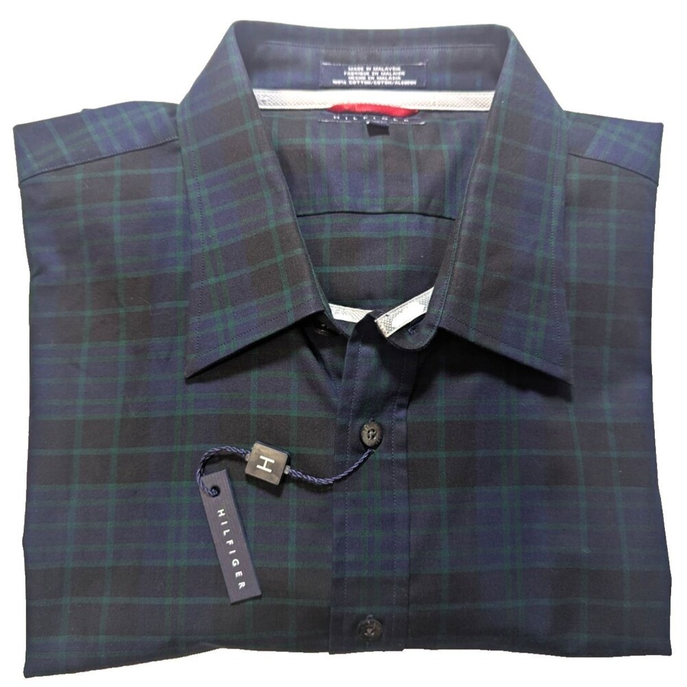 Vintage 2000 Tommy Hilfiger Plaid Shirt Men's XXL NWT Deadstock Blue Green Y2K